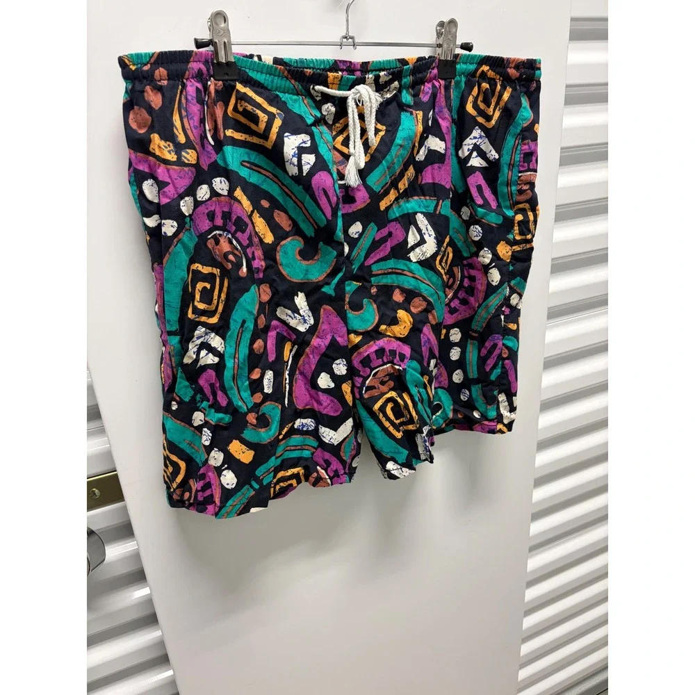 Vintage Sea Mark Swim Trunks Shorts Mens Large L Black Abstract Geometric Good